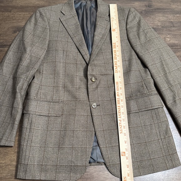 Hickey Freeman Blazer Men 40R Houndstooth Brown Plaid Wool Cashmere Sport Coat - Picture 7 of 14